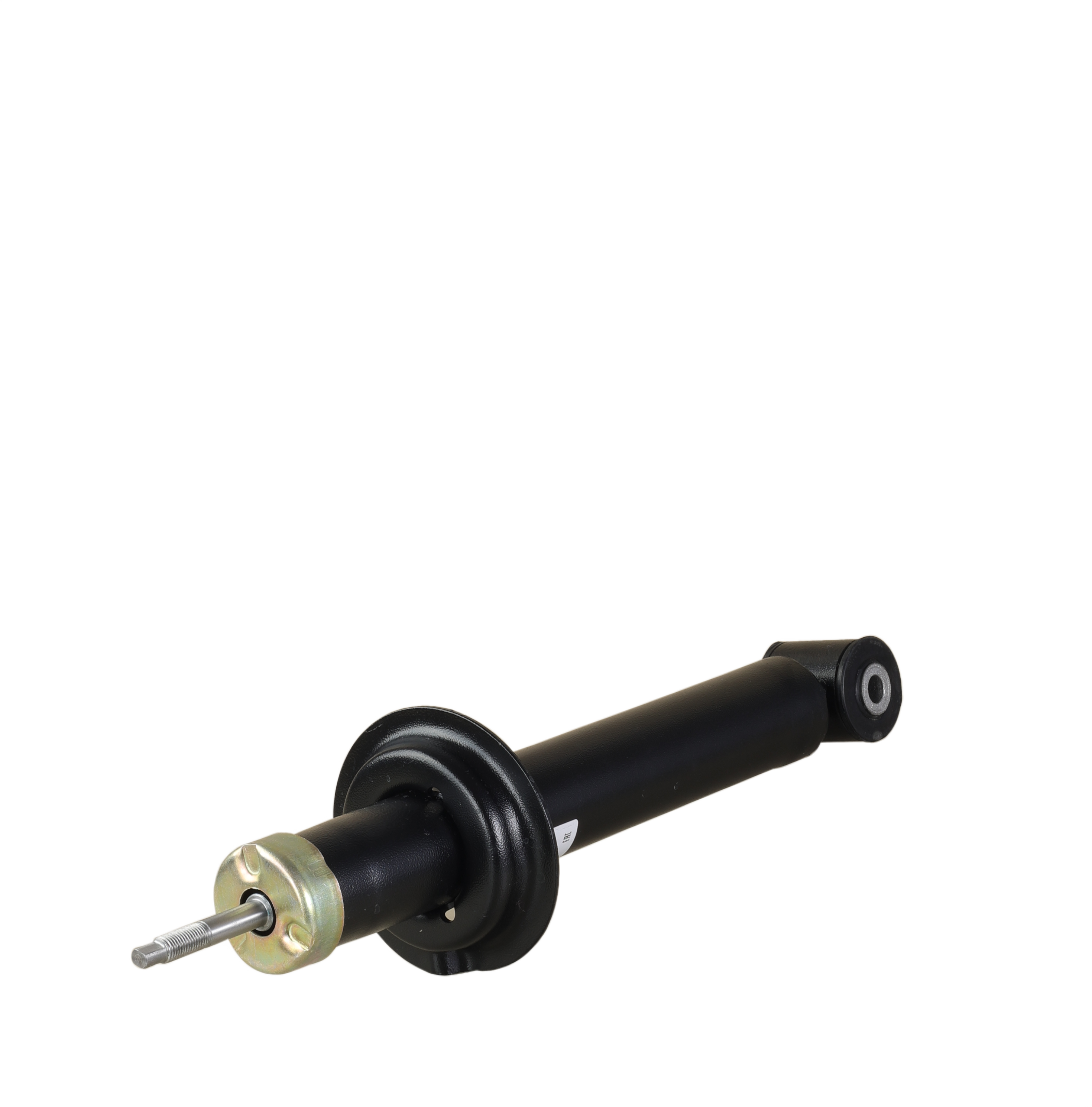 Автомобильный амортизатор черного цвета на белом фоне.