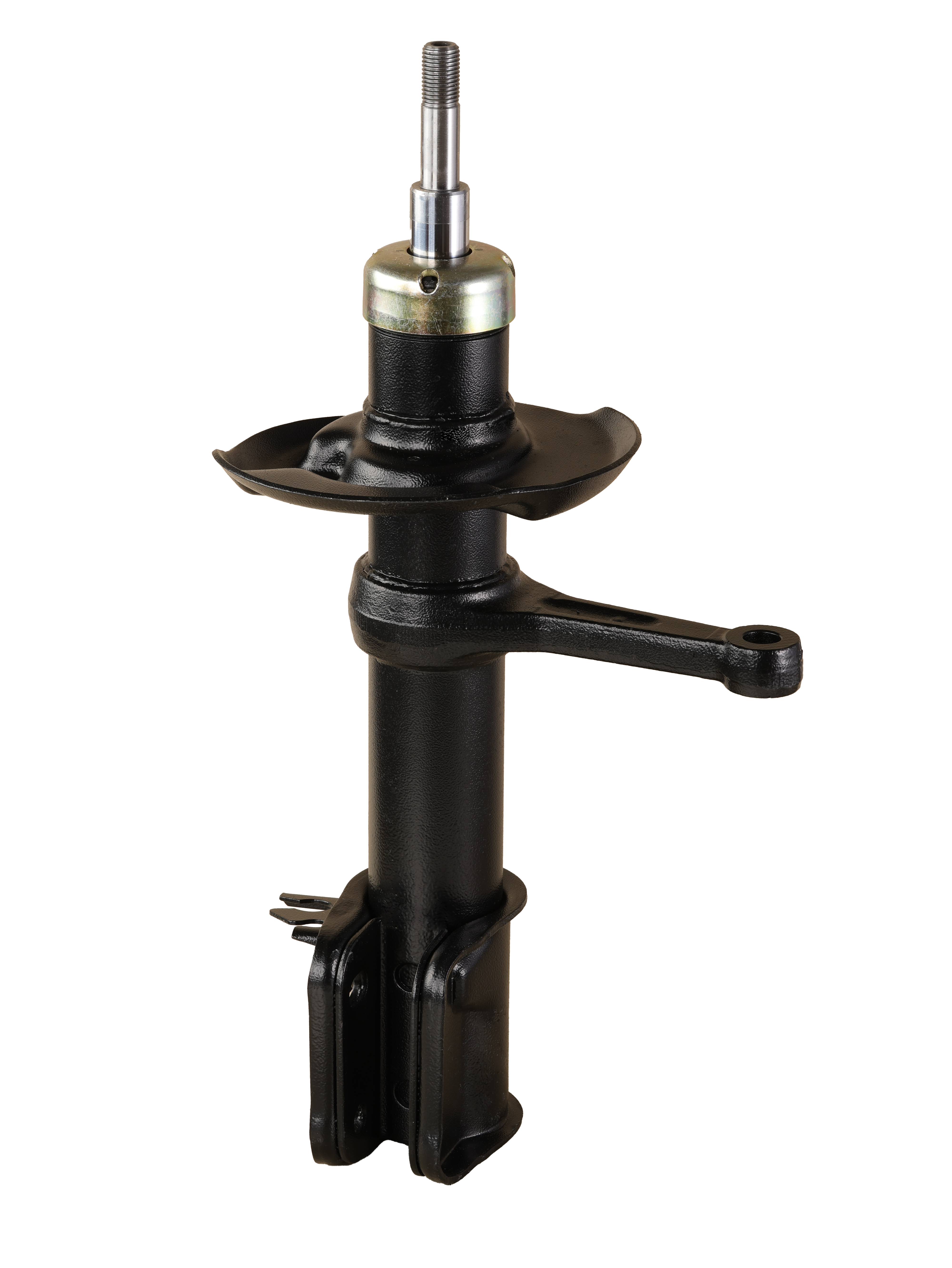 Автомобильная стойка амортизатора черного цвета на белом фоне.